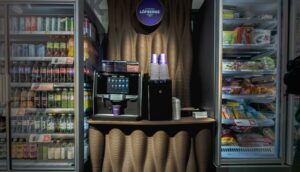 3-D revealed espresso station produced from waste